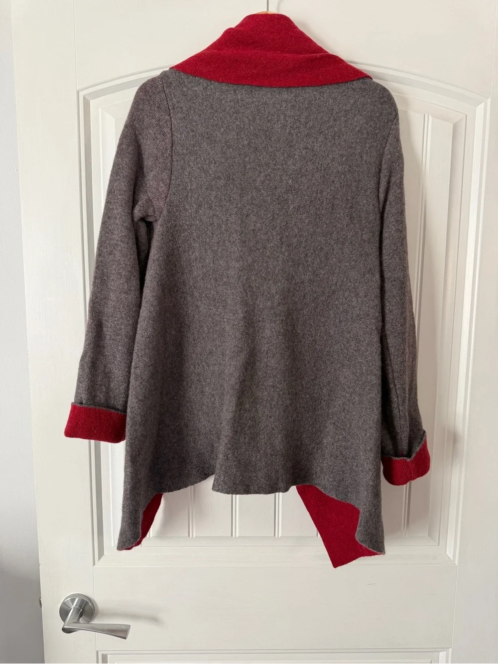 Charamente Italy Draped Waterfall Cardigan S/M Red Grey Avantgarde Wool Feel - Picture 6 of 6